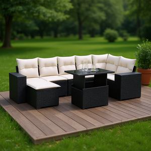 Modular Black Pe Rattan Garden <b>Sofa</b> <b>Set</b> High Density Foam Cushions Outdoor Furniture Elegant Design - Product Image 3