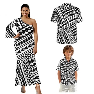Personnalisé noir et blanc famille Couple ensemble polynésien Tribal <span class=keywords><strong>tatouage</strong></span> conception une épaule sirène robe de soirée - Product Image 6