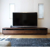 Lemari TV Kayu Solid Gaya Jepang Walnut Hitam untuk Ruang Tamu, Kabinet Audio-Visual Lantai, Model Kustomisasi