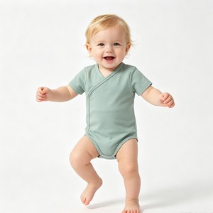 Vente en gros usine : Combinaison kimono bébé à manches courtes 100% coton avec boutons latéraux, body enveloppant nouveau-né, couleur et logo personnalisables - Product Image 1