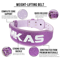 Ceinture de musculation en cuir scintillant MKAS, étroite à l'avant et large à l'arrière, pour squats, soulevés de terre et entraînement de force, vente en gros