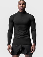 Chemise de compression Fitness Entraînement Gym Demi-zip Col roulé Velours Manches longues Chemise de sport Manches longues T-shirt pour homme