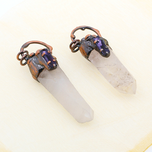 Vente en gros pendentif bâton de quartz en cristal de roche naturel breloque pierre de guérison améthyste soudée fournitures de fabrication de bijoux en cuivre antique - Product Image 2
