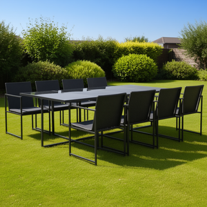 Set da Pranzo in Rattan Sintetico Nero per 8 Persone, Struttura in Acciaio, Arredamento da Giardino per Esterni, Design Contemporaneo - Product Image 2