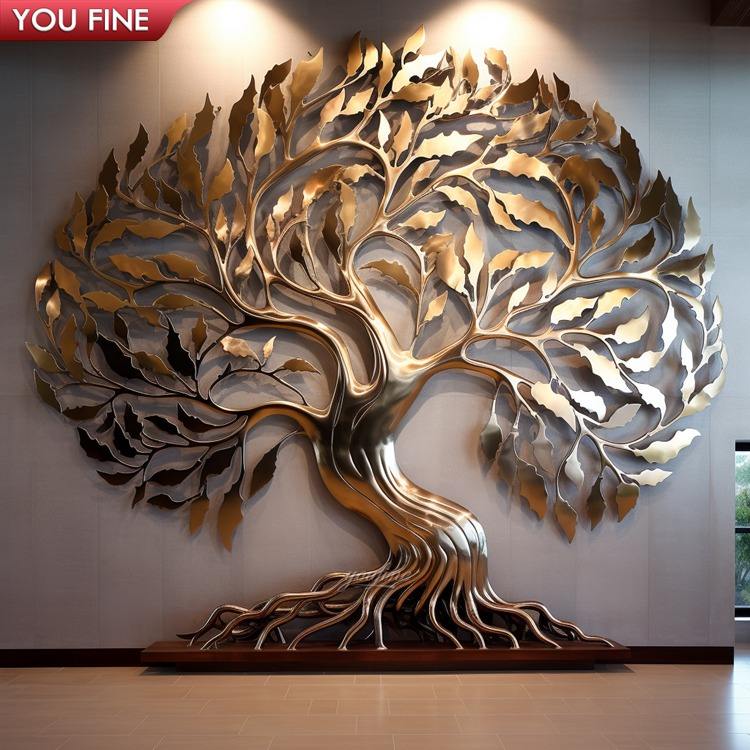 現代の抽象的な装飾的な金属の壁の彫刻ステンレス鋼の3D木の彫刻