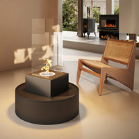 Moderner Quadratischer Runder Feuertisch mit Glas-Windschutz für Terrasse Luxuriöser Geometrischer Outdoor-Gaskamin