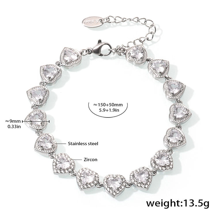 Silver Heart Zircon Bracelet