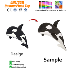Peluche Realistico Personalizzato a Forma di Orca, Cuscino Ricamato Antistress, Regalo per Bambini, Vendita all'Ingrosso - Product Image 1