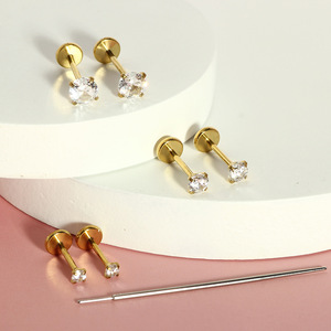 Pendientes de botón de acero inoxidable 20G con parte trasera plana, tipo piercing de nariz sin rosca con circonitas cúbicas, superventas para hombres y mujeres - Product Image 6