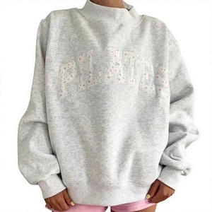 Pilates Letter Print <b>Mock</b> <b>Neck</b> Crew <b>Neck</b> Sweatshirt Unisex Oversized Regular Fit Knitted Cotton Pullover Casual Autumn Wear - Product Image 1