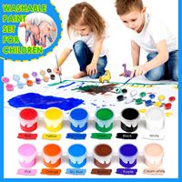 Bandes de peinture acrylique hexagonales Panwenbo 3 ml pour enfants, 12 couleurs, pots de peinture avec rangement pour enfants
