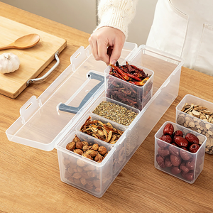 6 Grids Sealed Plastic <b>Storage</b> <b>Box</b> With Handle Portable Large Capacity Spice <b>Storage</b> Container Clear Kitchen Organizer - Product Image 5