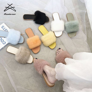 Sandalias deslizantes de piel para mujer, chanclas de lujo con <span class=keywords><strong>plumas</strong></span> para interiores y exteriores - Product Image 1