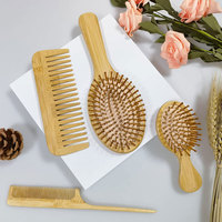 Top Qualité OEM 4PCS Marque Privée Brosse À Cheveux En Bambou Peigne Brosse De Massage Kit De Cheveux Pour Les Femmes