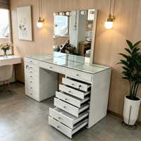 Table de salon moderne et durable en acier inoxydable avec tiroir et miroir LED simple face