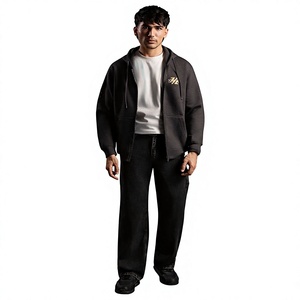 Men Black Zip-Up Hoodie Cotton French Terry Regular Fit Casual Autumn Wear Custom Logo Back 370g Silk Screen Printed Pocket - Product Image 5