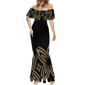 Samoan Puletasi Custom Low Moq Print Polynesische Zeemeermin Maxi Jurk Plus Size Elegante Feest Avondjurken Voor Vrouwen Jurk 2023