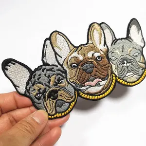 Isı transferi kumaş işlemeli köpek logosu yama giysi üzerinde özel ısı basın demir yamalar özel nakış yama tasarımcı