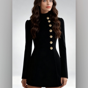 เดรสแฟชั่นผู้หญิงคอลเลคชั่นใหม่รับฤดูใบไม้ร่วง ดีไซน์หรูหรา ทรงเข้ารูป สีพื้น คอตั้ง ติดกระดุมเม็ดเดียว - Product Image 5