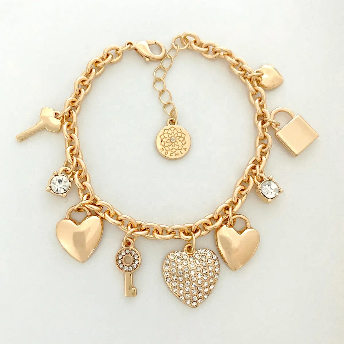 Fashion jewelry wholesale cuban chain lock heart Gold plated diamond bracelets for women