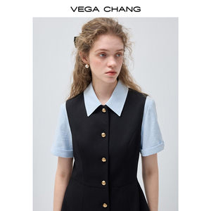 Vestido <span class=keywords><strong>de</strong></span> Dos Piezas Estilo Preppy Personalizado <span class=keywords><strong>de</strong></span> VEGA CHANG <span class=keywords><strong>para</strong></span> Mujer, con Cuello en Contraste y Botones Dorados - Product Image 4