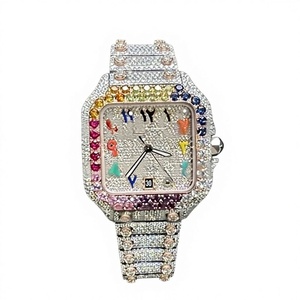 Reloj de Lujo para Hombre y Mujer, con Esfera de Cristal, Acero Inoxidable y Moissanita de Colores, Chapado en Oro Blanco - Product Image 1