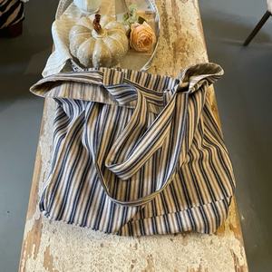 Bolsos de playa de lona de algodón personalizados para mujer, bolso de hombro con rayas azules de mujer de 22 pulgadas, bolsos de compras informales para viajes - Product Image 5