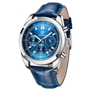 Montre-bracelet classique de luxe pour homme, chronographe à quartz 3 aiguilles 6 affichages, phase de lune, calendrier, étanche, bracelet en cuir, pour affaires - Product Image 4