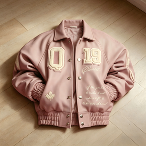<span class=keywords><strong>Giacca</strong></span> Varsity Personalizzabile in <span class=keywords><strong>Ecopelle</strong></span> Rosa Stile Anni '90 con Logo in Ciniglia per Streetwear, Basso MOQ - Product Image 2