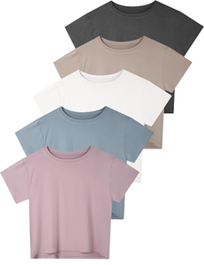 Camisetas de diseño sencillo personalizadas para yoga, camiseta sólida de cuello redondo para mujer, top deportivo de alta elasticidad para fitness. - Product Image 1