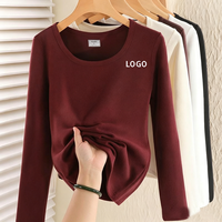 T-shirt personnalisé pour femme, col en U, manches longues, en polaire épaisse double face 280 GSM, polyester élasthanne, anti-boulochage, résistant à la décoloration