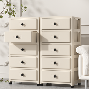 <span class=keywords><strong>Cassettiera</strong></span> Moderna in <span class=keywords><strong>Plastica</strong></span> Bianco Crema con <span class=keywords><strong>5</strong></span> <span class=keywords><strong>Cassetti</strong></span>, Mobile Contenitore Autoportante per Organizzazione Domestica - Product Image 5