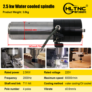 มอเตอร์ระบายความร้อนด้วยน้ำ HLTNC 2.5kw 220V 2000Hz 60000RPM T11 และแกนมอเตอร์เปลี่ยนหัวเครื่องมืออัตโนมัติสำหรับเครื่องกัดซีเอ็นซี - Product Image 3