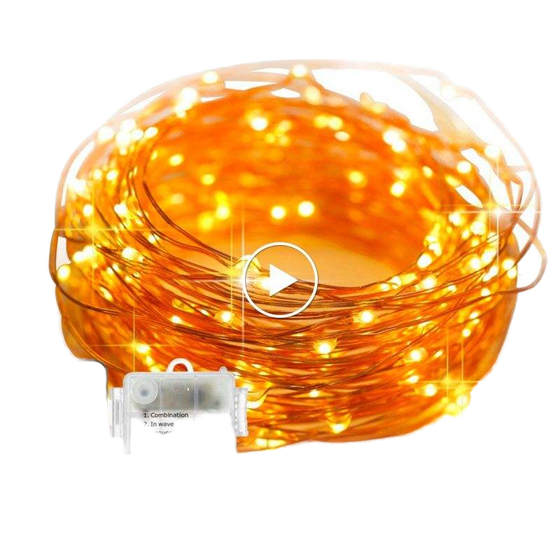 5m Plastic Copper Starry LED Fairy String Lights Outdoor Christmas Battery Operated Rechargeable Timer Remote Control IP44