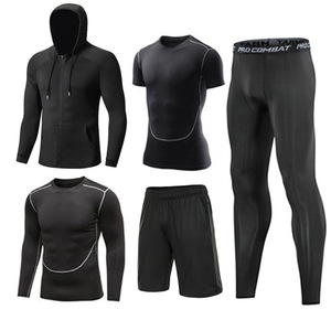 Ropa deportiva de secado rápido para gimnasio y fitness de color sólido para <span class=keywords><strong>hombre</strong></span>, ropa ajustada para correr, entrenamiento de <span class=keywords><strong>baloncesto</strong></span>, conjunto de 5 piezas para <span class=keywords><strong>hombre</strong></span> - Product Image 1