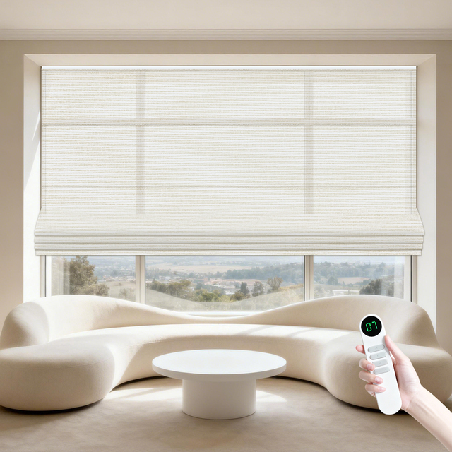 No Drill Electric Automatic Smart Home Decor Remote Control Curtain Blackout Motorized Roller Roman Shades Blinds for Windows