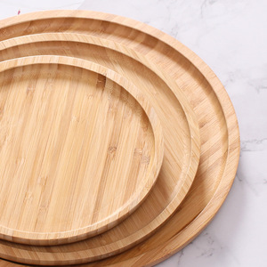 Bamboo Round <b>Tray</b> 25cm Wood Serving Plate For <b>Tea</b> Coffee Hotel Use Solid Color - Product Image 3