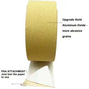 USA Warehouse Shipping Within 24H Yellow Sandpaper Coated Aluminum Oxide Abrasive Sand Paper Roll For Polishing 25yd 320 # PSA