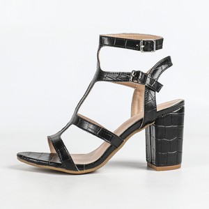 Sandales à talons bloc mi-hauts à bout ouvert avec bride à boucle, élégantes, tendance mode féminine, couleur unie, chaussures d'été - Product Image 5