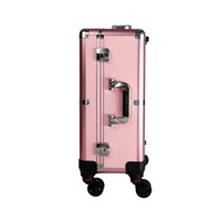 Valise de maquillage à roulettes 24 pouces or rose avec miroir LED, poignée télescopique, pieds pliables et fermeture auto-agrippante pour maquillage et nail art