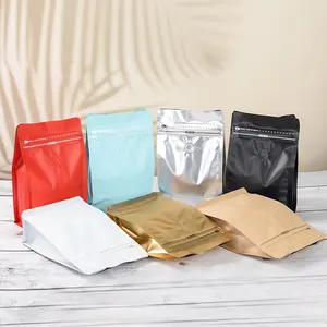 Custom Logo Printed Zipper Seal Safe Aluminum Foil Stand Up 1lb Silver Coffee Bean Storage Bags With One-Way Degassing Valve