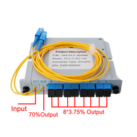 Peralatan FTTH 1*9 1:9 1 ke 9 Hybrid Cassette PLC Splitter SC APC Input dan 70%:30% Output dengan Pigtail Optical Splitter 1,5m