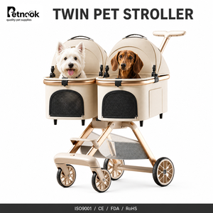 Double Cabin Detachable 4-Wheel <strong>Pet</strong> Stroller Lightweight Foldable Aluminum Alloy Travel <strong>Pram</strong> for Cats Dogs All-Season Use 30kg - Product Image 3