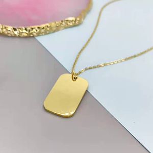 Kalung liontin persegi panjang mini minimalis berlapis emas 18k, polos, dapat diukir pesan/nama pribadi, untuk wanita - Product Image 4