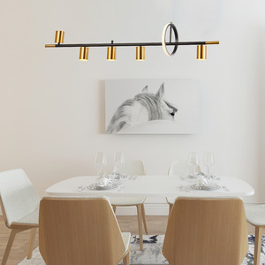<span class=keywords><strong>Lampadario</strong></span> Moderno Nero e Oro a Sospensione Lineare <span class=keywords><strong>con</strong></span> Più Teste Cilindriche e Anelli per Sala da Pranzo e Isola Cucina - Product Image 5