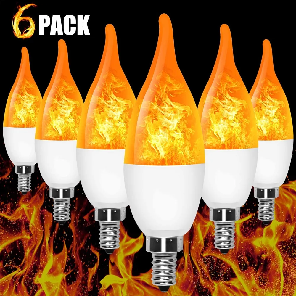 E12 LED Flame Effect Candelabra Light Bulbs 3 Mode Flickering Wall Lamp Chandelier Flame Effect Bulb for Christmas Party
