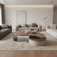Table basse en forme de feuille avec tiroirs de rangement, base en acier inoxydable, style nordique moderne, durable et écologique, pour salon domestique - Promotion