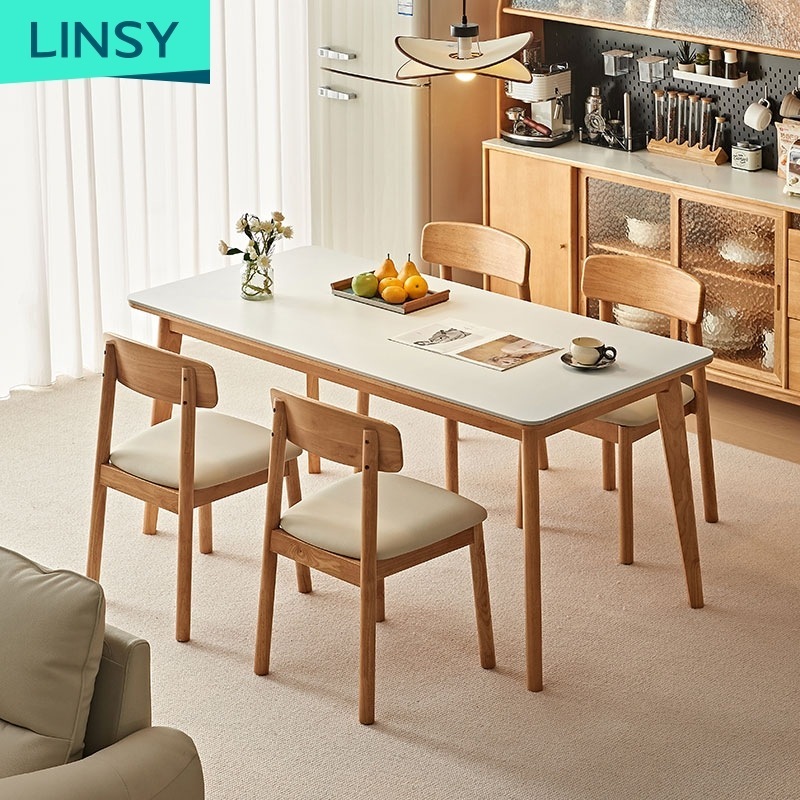 Modern Solid Wood Dining Table with Sintered Stone Top (6-Seater)