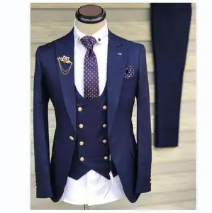 100% Real Mens Suits Blazers Navy blue Groom ceremonies Groomsmen Wedding/Prom/Dinner 3 pieces ( Jacket +Waistcoat+Pants) MS569
