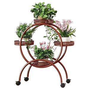 Multi Layer Round Plant Stand With Wheels Standing Type Eco Friendly Indoor Outdoor Use Modern Style Ladder Shelf - Product Image 5